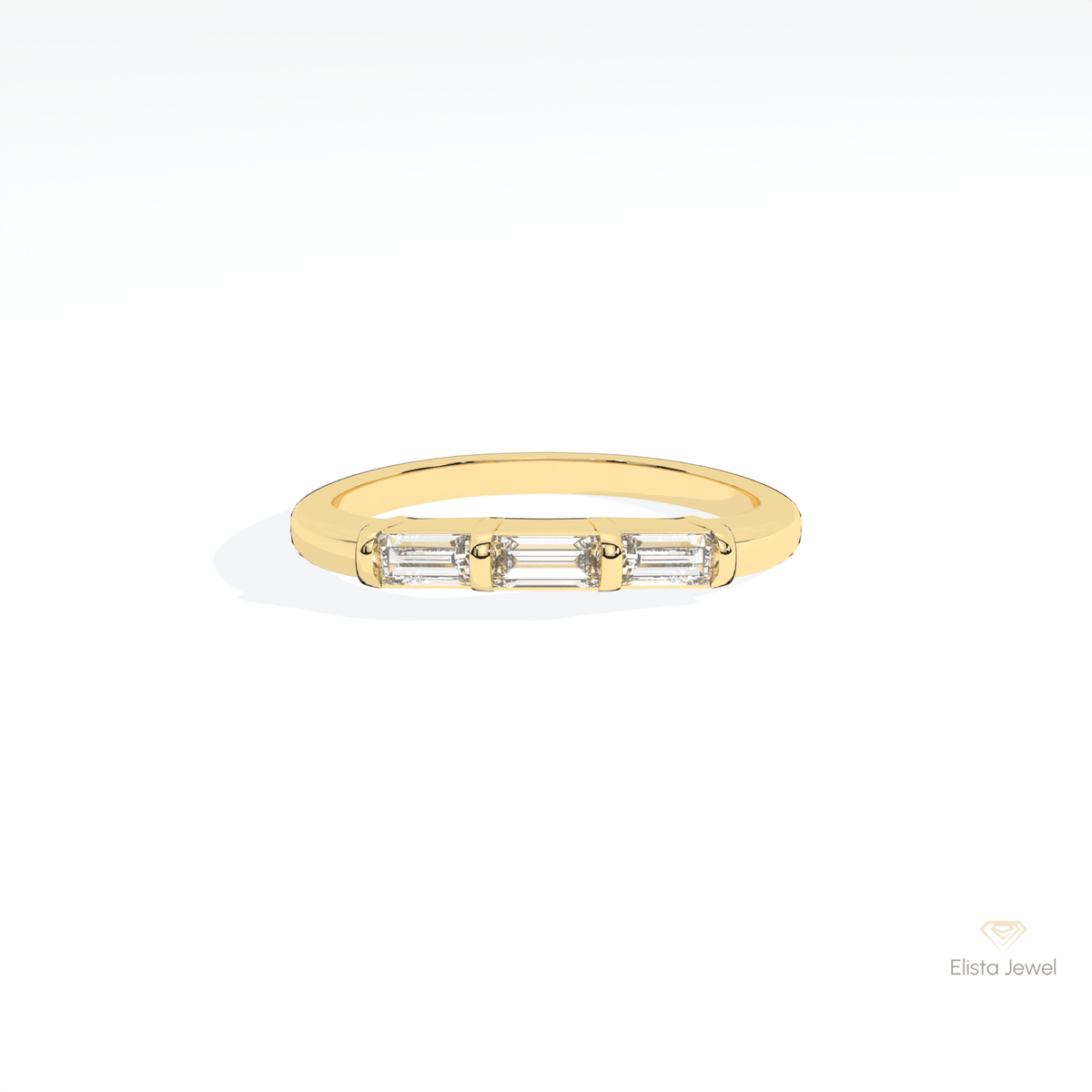 Baguette Cut Three Stone Wedding Lab Grown Diamond Band in 10K White Gold - Front View