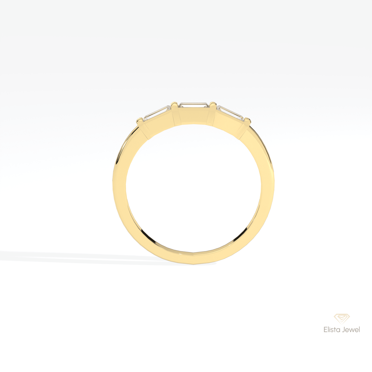 Baguette Cut Three Stone Wedding Lab Grown Diamond Band in 10K Rose Gold - Angled View