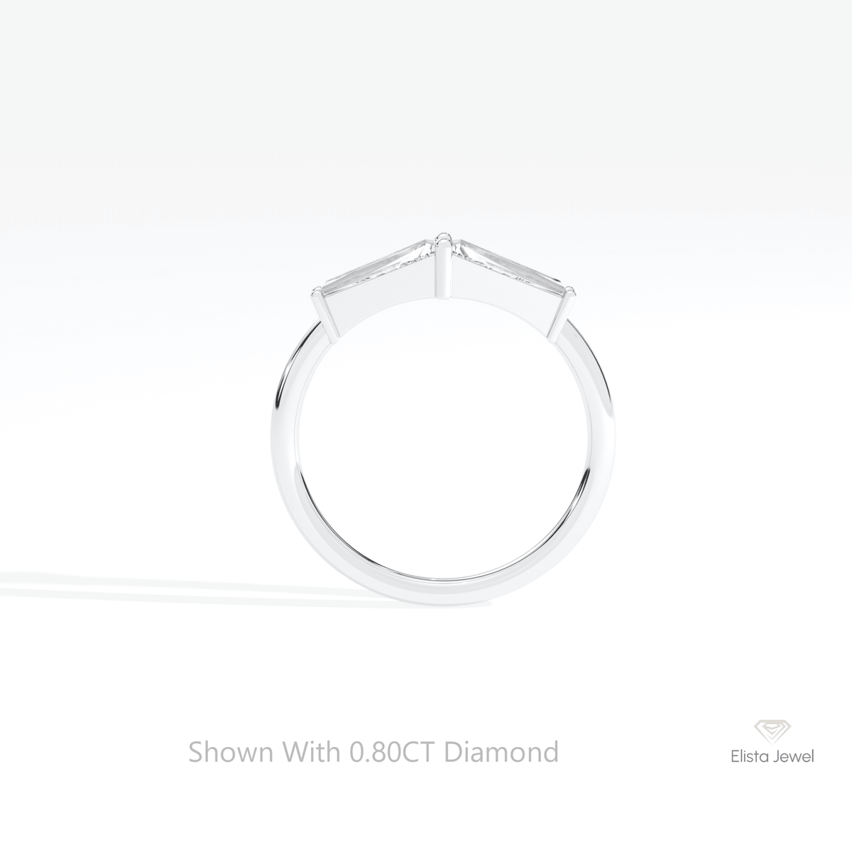 Baguette Cut Two Stone Engagement Lab Grown Diamond Ring in 10K Rose Gold - Angled View