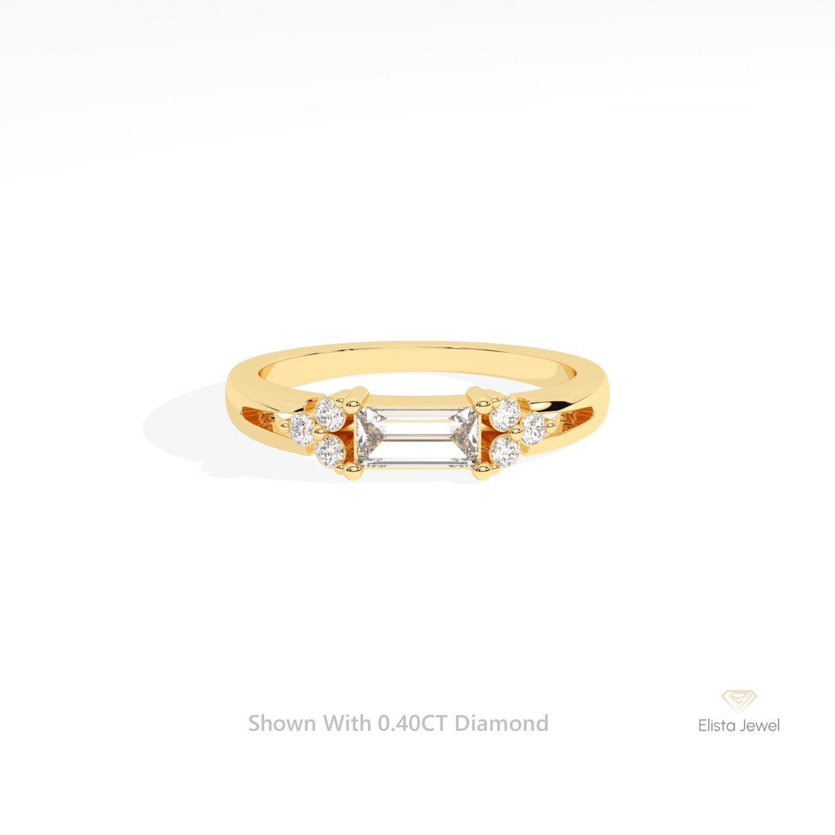 Baguette & Round Cut Engagement Lab Grown Diamond Ring in 10K White Gold - Front View