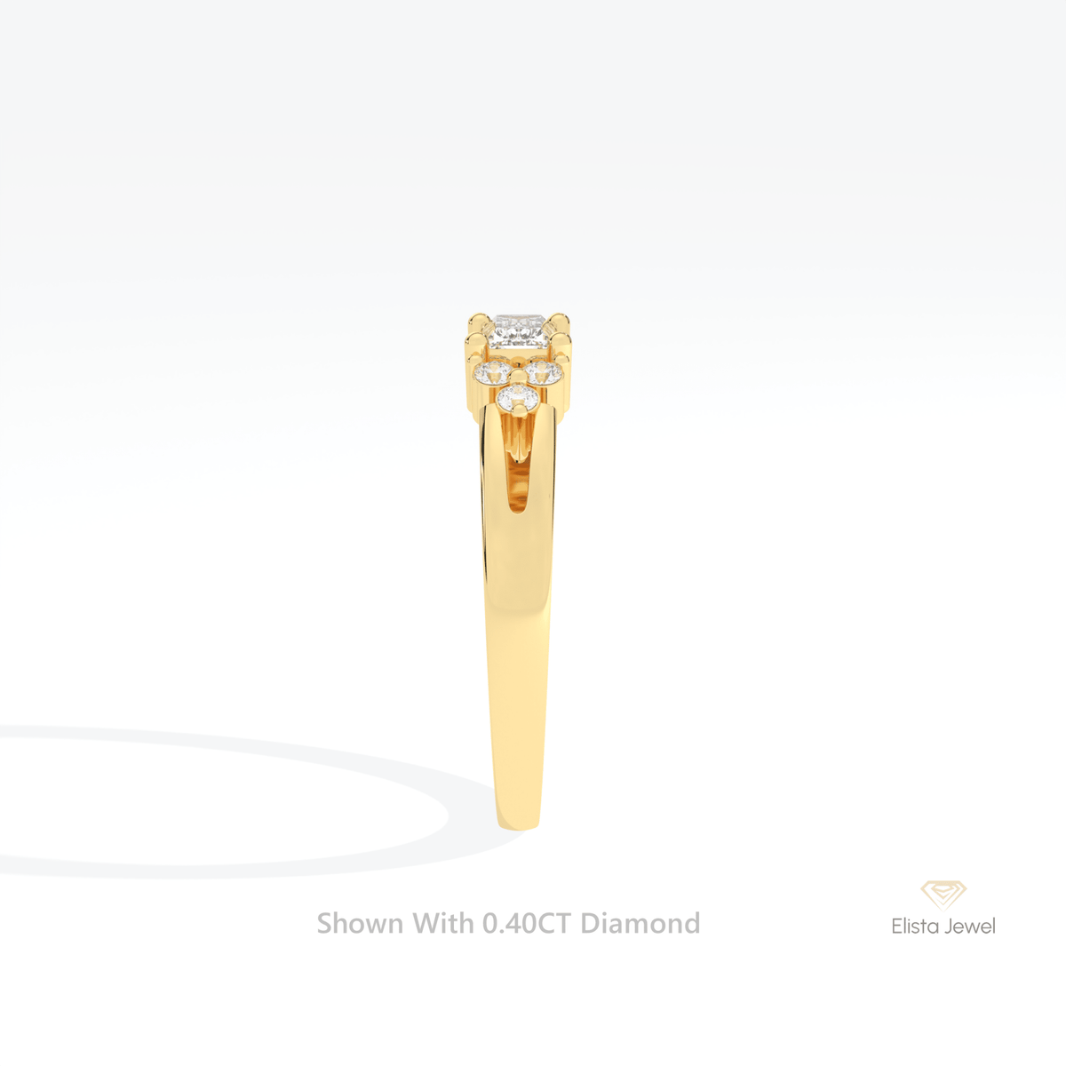 Baguette & Round Cut Engagement Lab Grown Diamond Ring in 14K White Gold - Top View