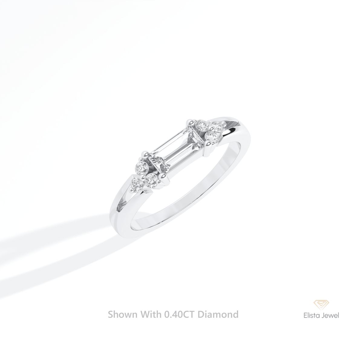 Baguette & Round Cut Engagement Lab Grown Diamond Ring in 14K Rose Gold - Profile View