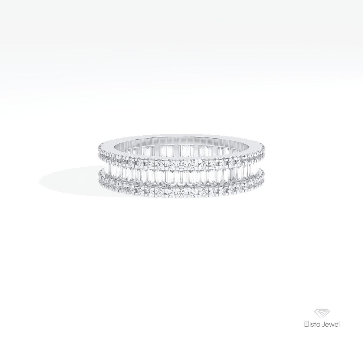 Baguette & Round Cut Full Eternity Wedding Lab Grown Diamond Band in 10K White Gold - Front View