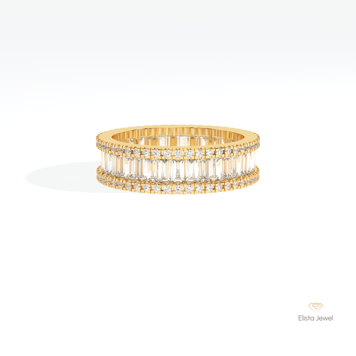 Baguette & Round Cut Full Eternity Wedding Lab Grown Diamond Band in 18K Rose Gold - Ring on Hand View