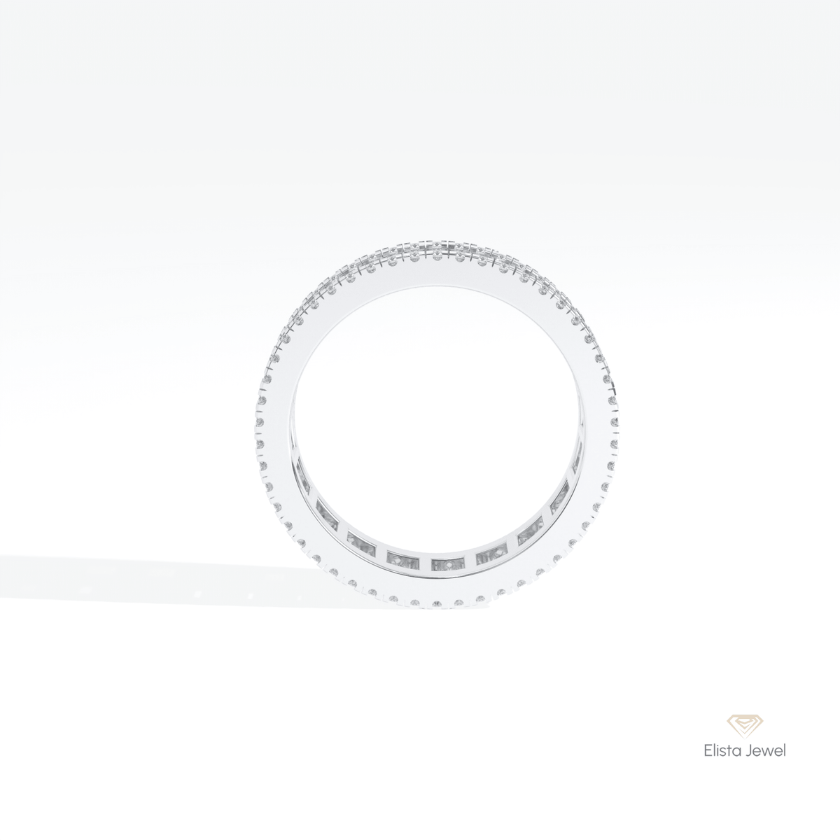 Baguette & Round Cut Full Eternity Wedding Lab Grown Diamond Band in 18K White Gold - Close-up View