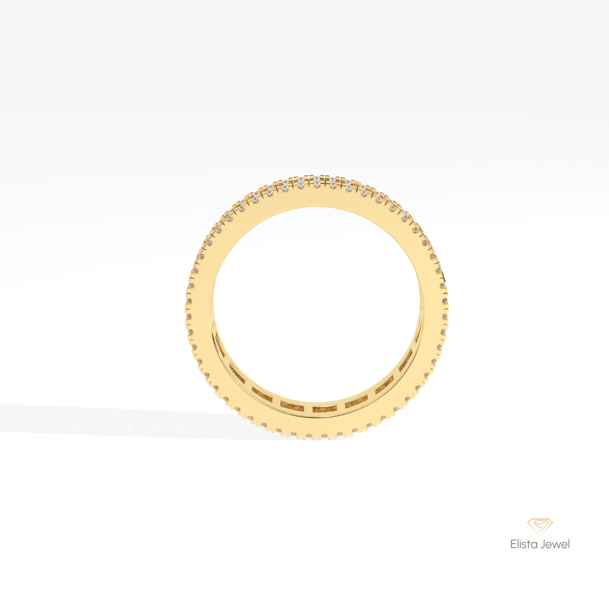 Baguette & Round Cut Full Eternity Wedding Lab Grown Diamond Band in 18K White Gold - Close-up View