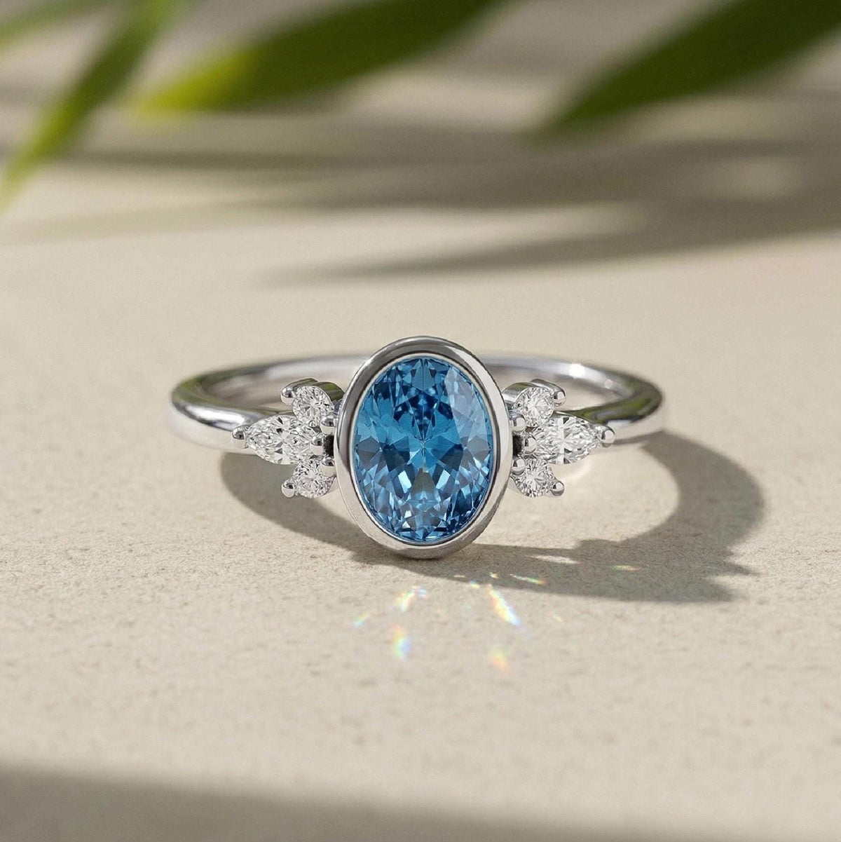 Oval Lab Grown Diamond Engagement Ring, 14K White Gold, Bezel Set Solitaire
