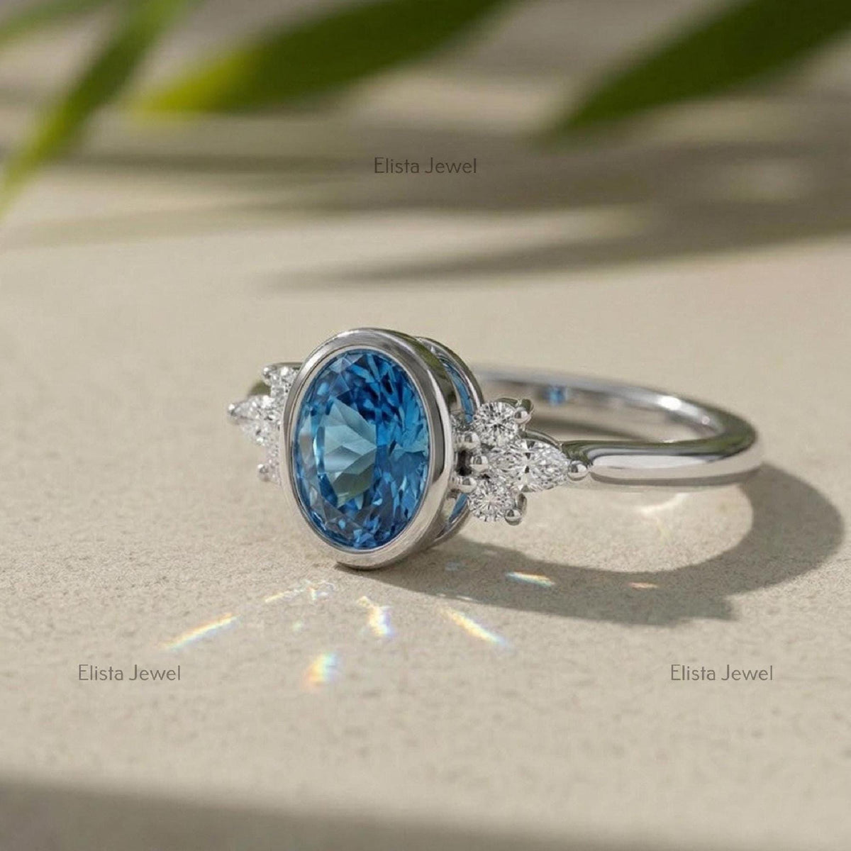Oval Lab Grown Diamond Engagement Ring, 14K White Gold, Bezel Set Solitaire