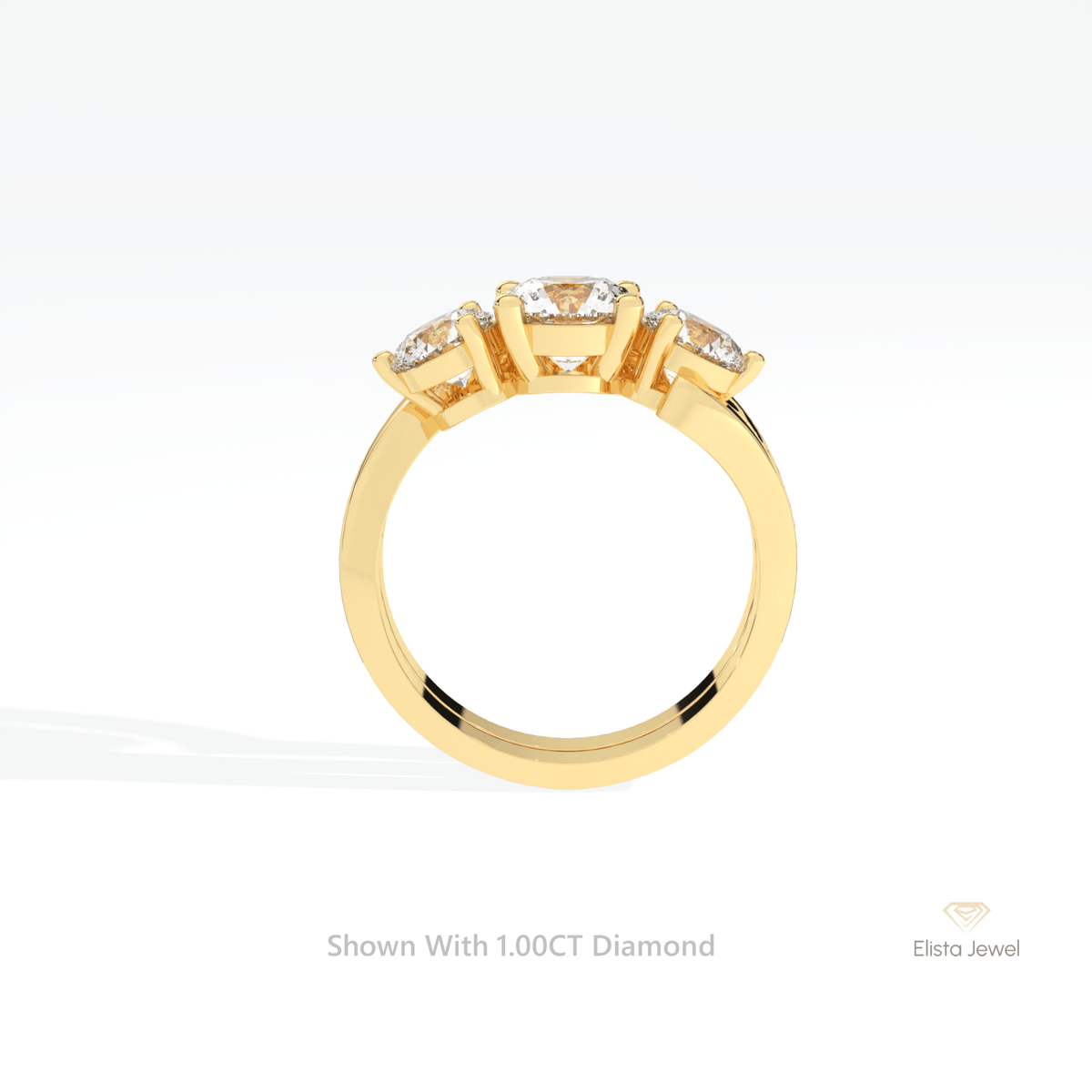 Curve Matching Lab Grown Diamond Band With Round Three Stone Lab Grown Diamond Ring Set in 10K Rose Gold - Angled View