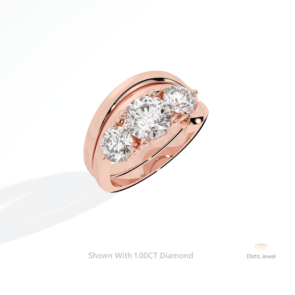 Curve Matching Lab Grown Diamond Band With Round Three Stone Lab Grown Diamond Ring Set in Platinum - Lifestyle View