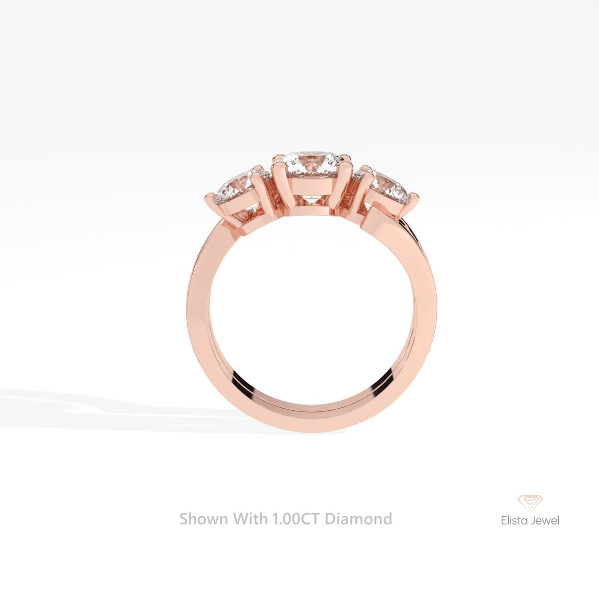 Curve Matching Lab Grown Diamond Band With Round Three Stone Lab Grown Diamond Ring Set - Alternative View