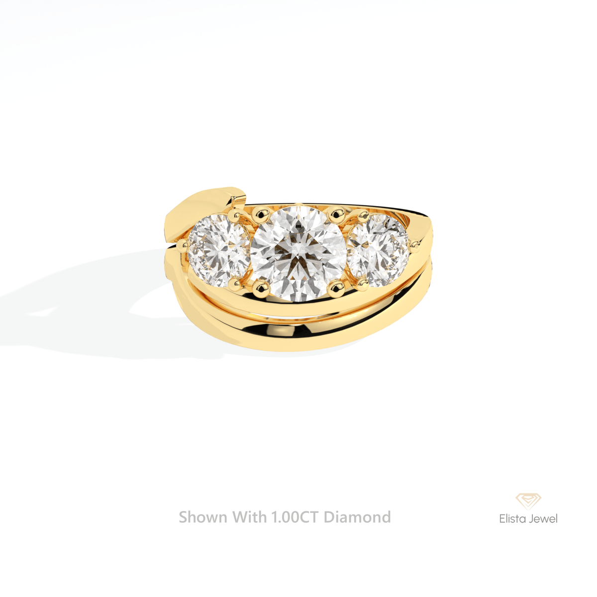 Curve Matching Lab Grown Diamond Band With Round Three Stone Lab Grown Diamond Ring Set in 10K White Gold - Front View