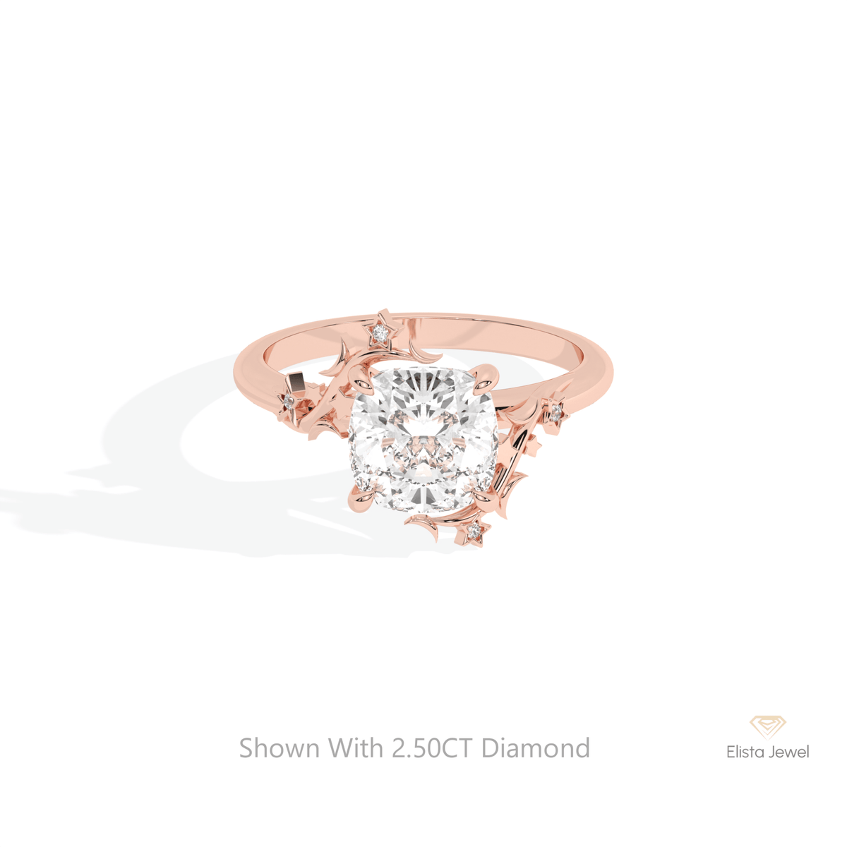 Cushion Cut Cluster Engagement Lab Grown Diamond Ring in 10K White Gold - Front View