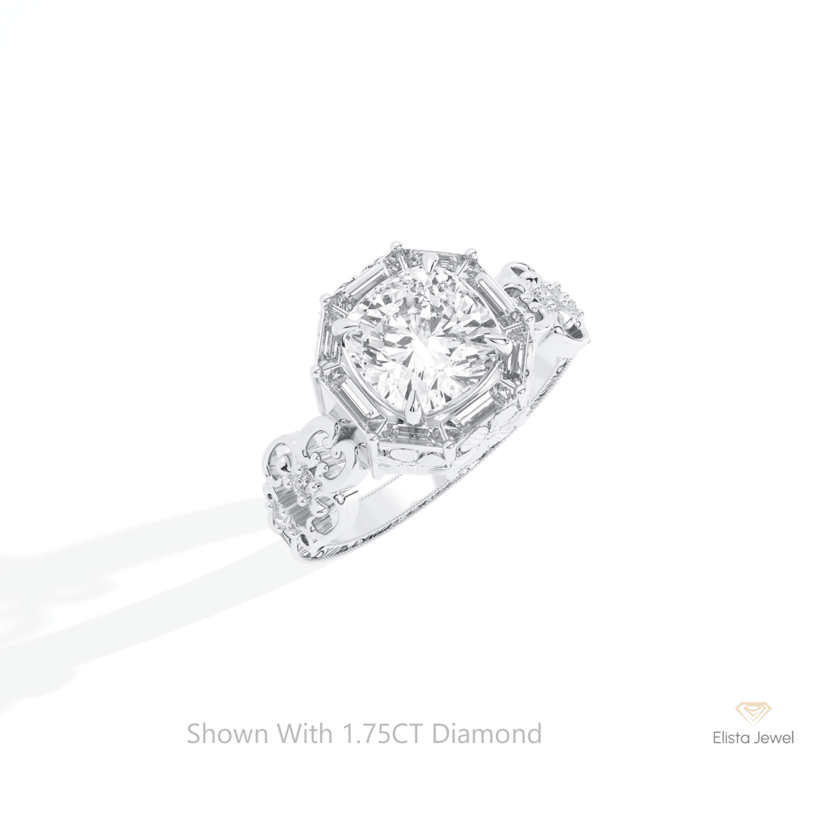 Cushion Cut Halo Art Deco Lab Grown Diamond Ring in 14K Rose Gold - Profile View