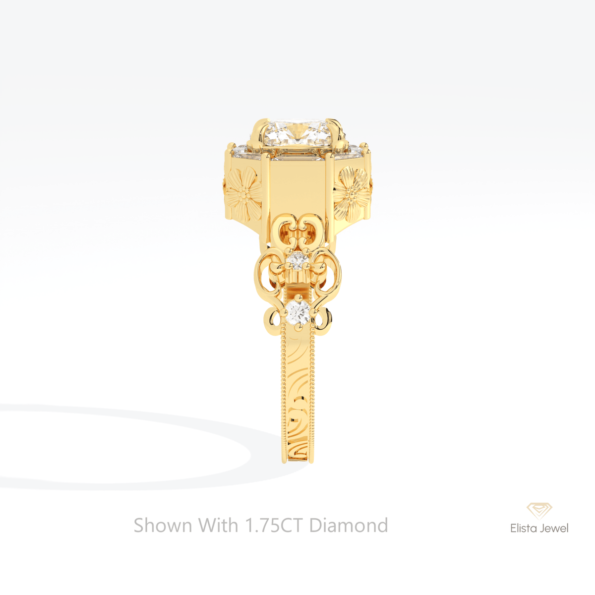 Cushion Cut Halo Art Deco Lab Grown Diamond Ring - Additional View