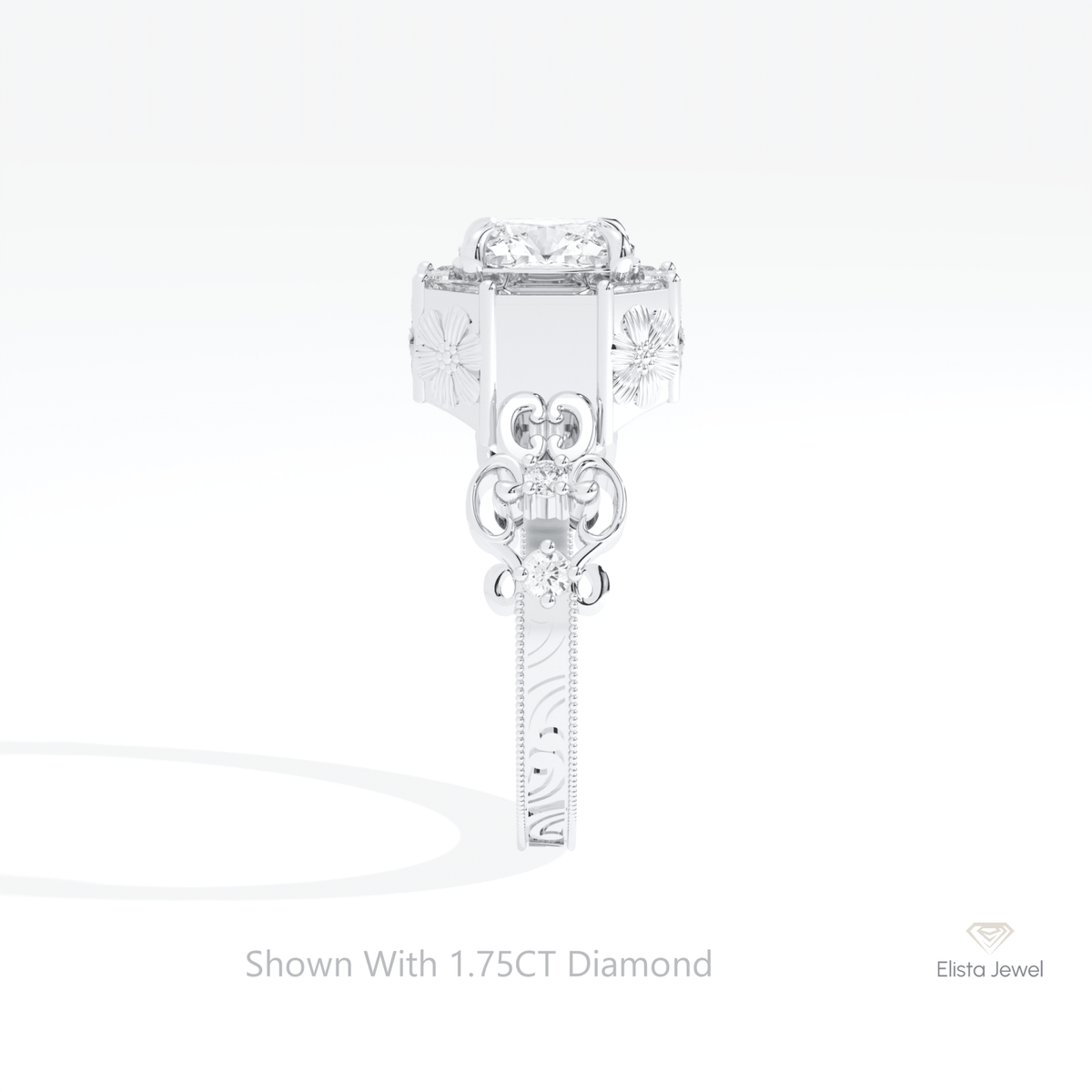 Cushion Cut Halo Art Deco Lab Grown Diamond Ring in 18K Yellow Gold - Perspective View