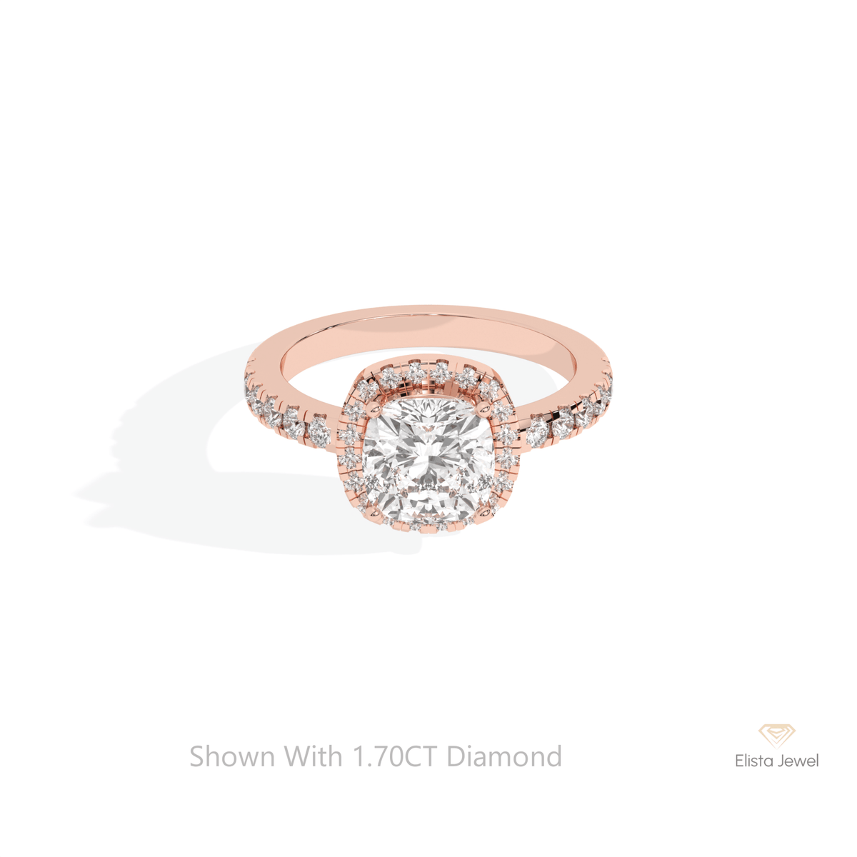 Cushion Cut Halo Engagement Lab Grown Diamond Ring in 18K Rose Gold - Ring on Hand View
