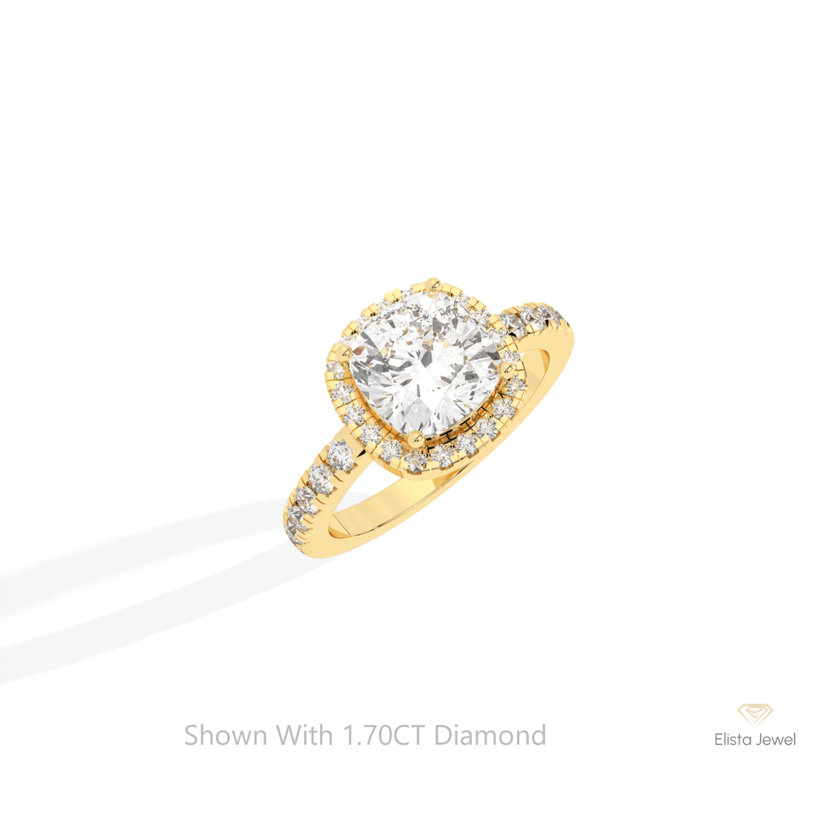 Cushion Cut Halo Engagement Lab Grown Diamond Ring in 10K Yellow Gold - Side View