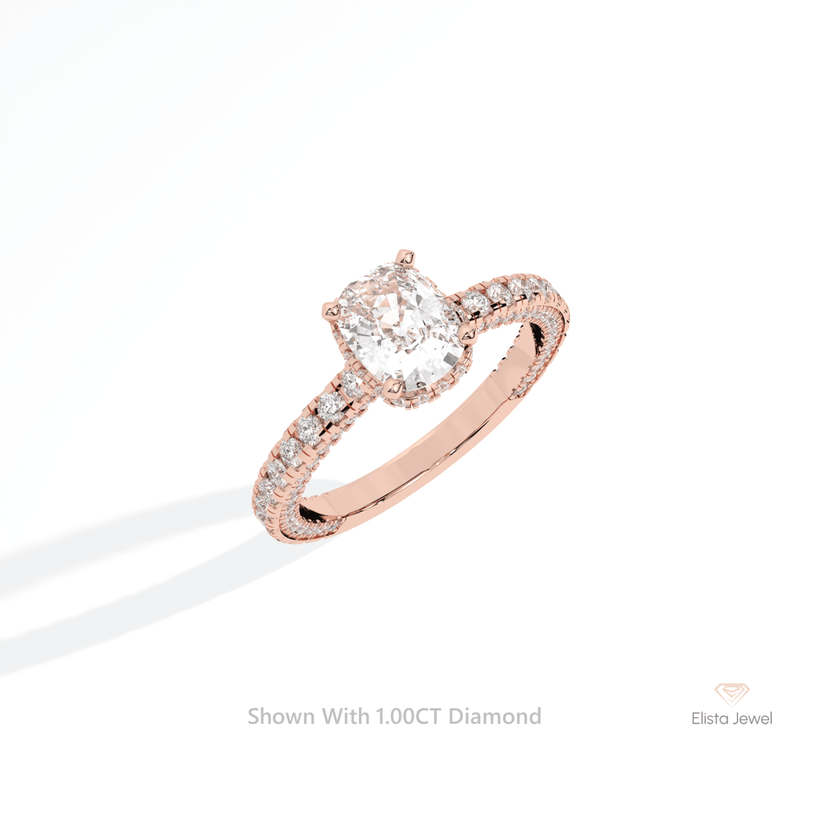 Cushion Cut Hidden Halo Engagement Lab Grown Diamond Ring in 10K Yellow Gold - Side View