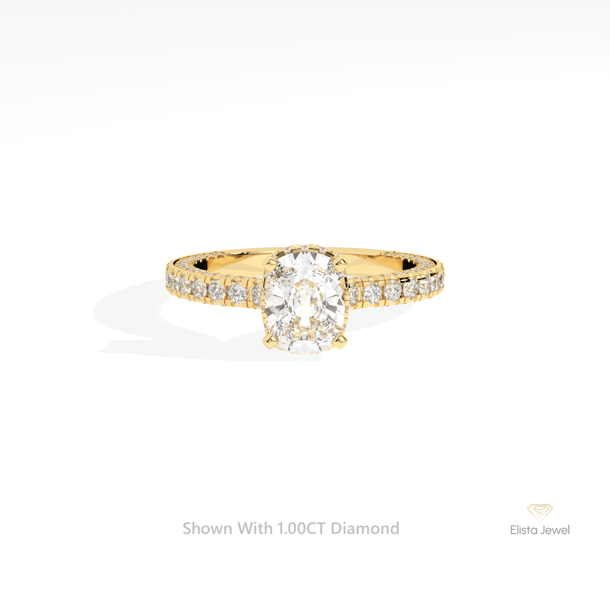Cushion Cut Hidden Halo Engagement Lab Grown Diamond Ring in 18K Rose Gold - Ring on Hand View