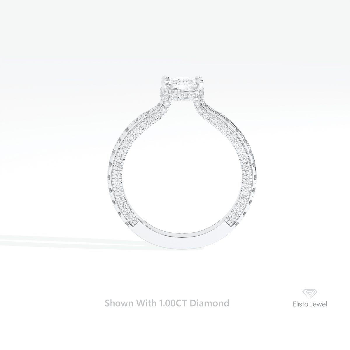 Cushion Cut Hidden Halo Engagement Lab Grown Diamond Ring in 18K White Gold - Close-up View