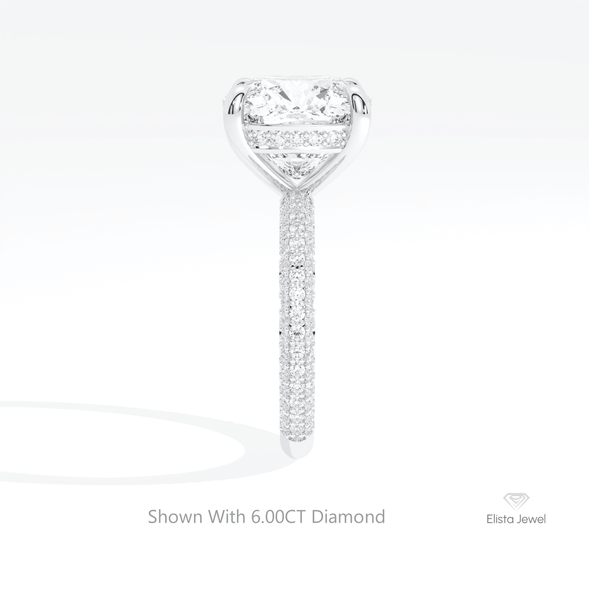 Cushion Cut Hidden Halo Wedding Lab Grown Diamond Ring in 18K Yellow Gold - Perspective View