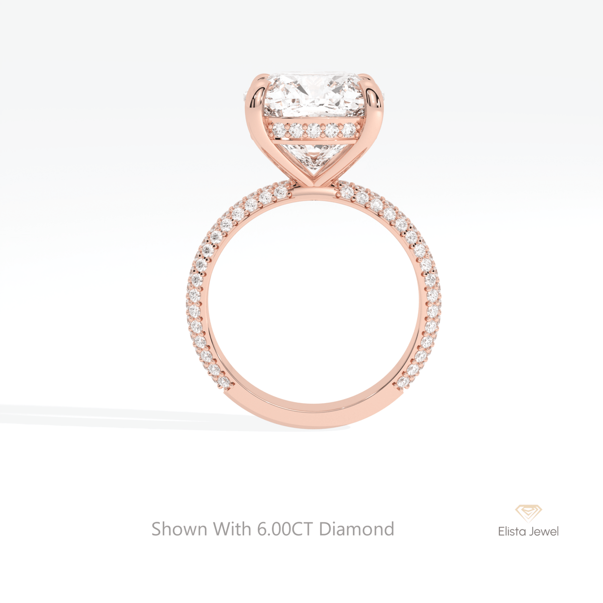 Cushion Cut Hidden Halo Wedding Lab Grown Diamond Ring in 10K Rose Gold - Angled View