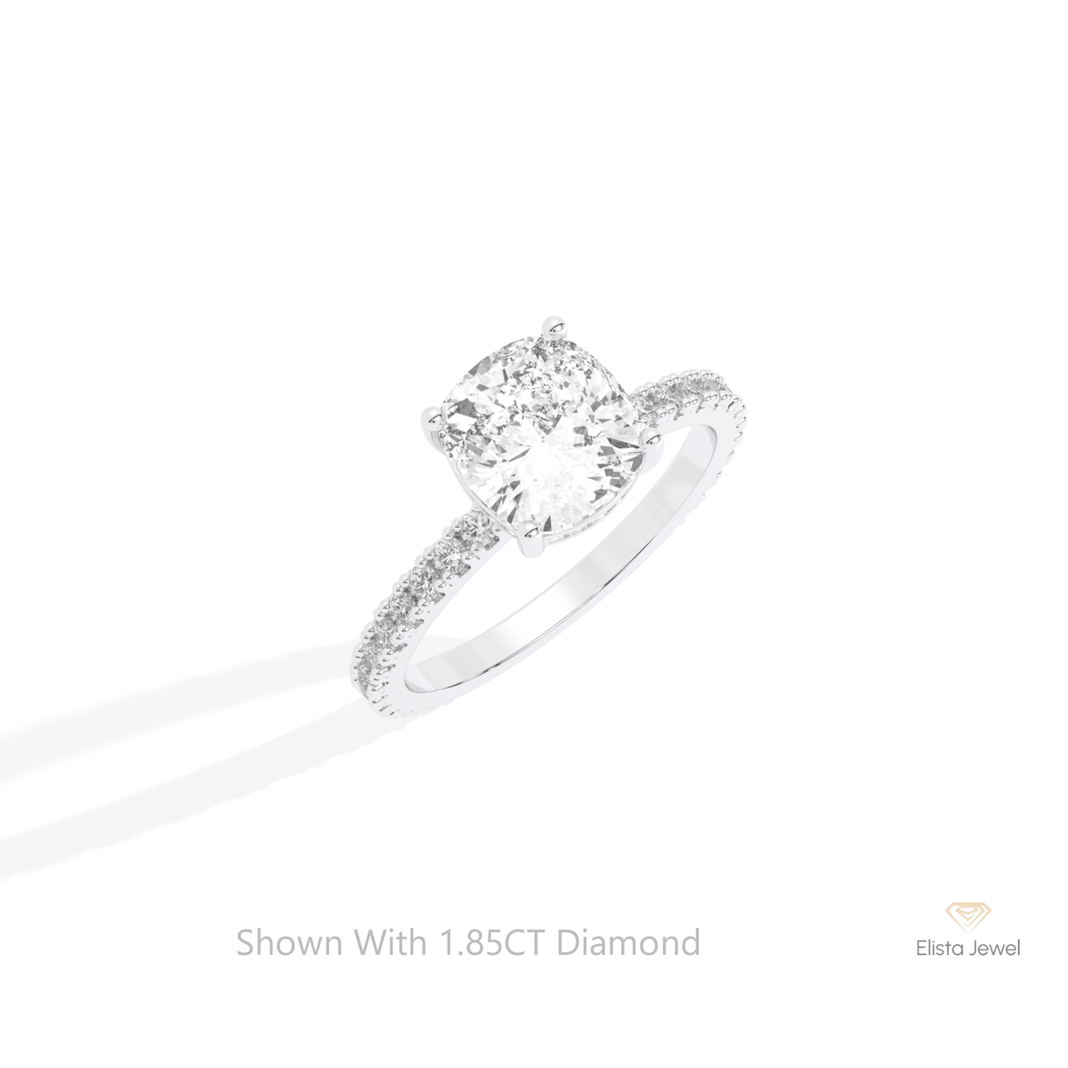 Cushion Cut Hidden Halo Wedding Lab Grown Diamond Ring in 10K Yellow Gold - Side View