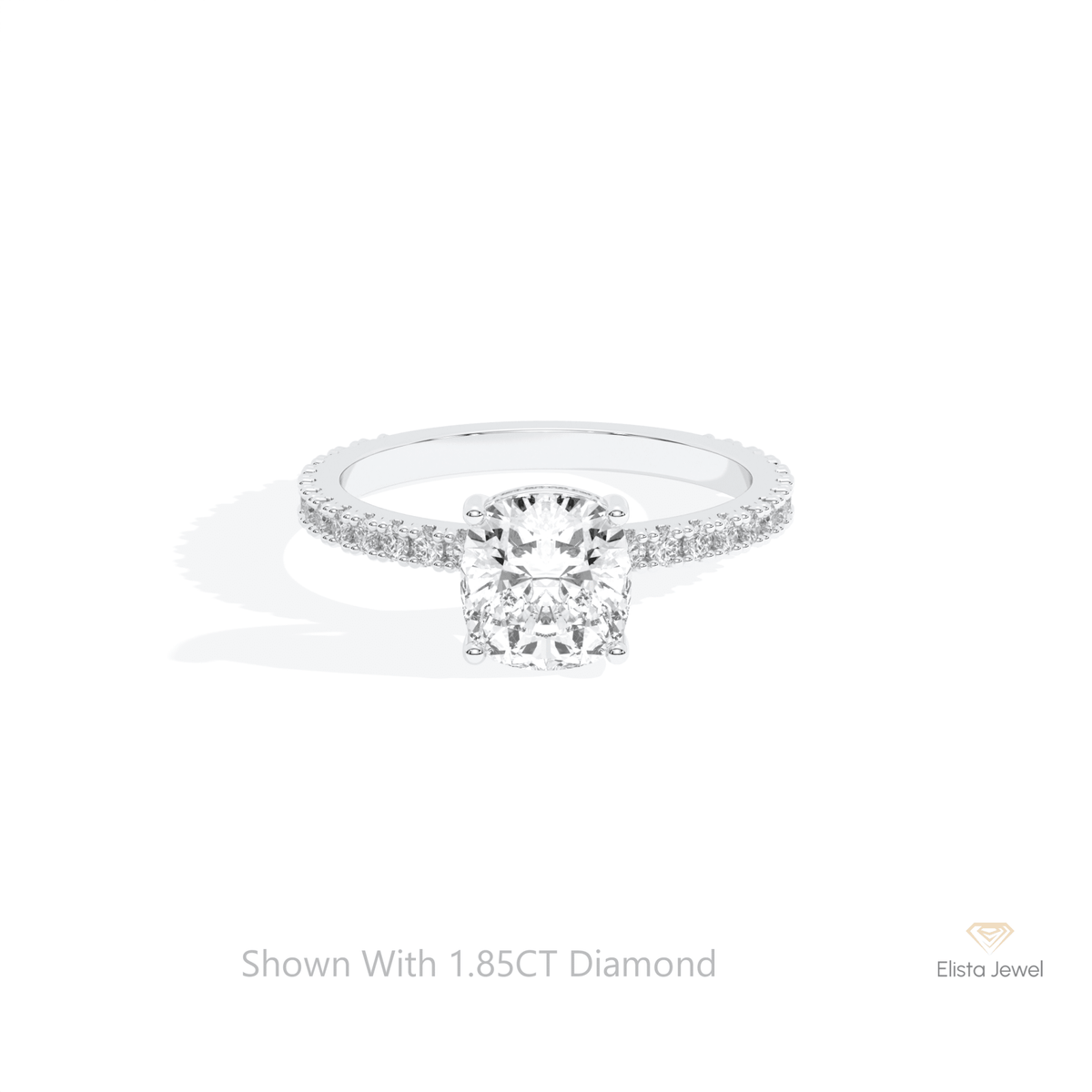 Cushion Cut Hidden Halo Wedding Lab Grown Diamond Ring in 10K White Gold - Front View