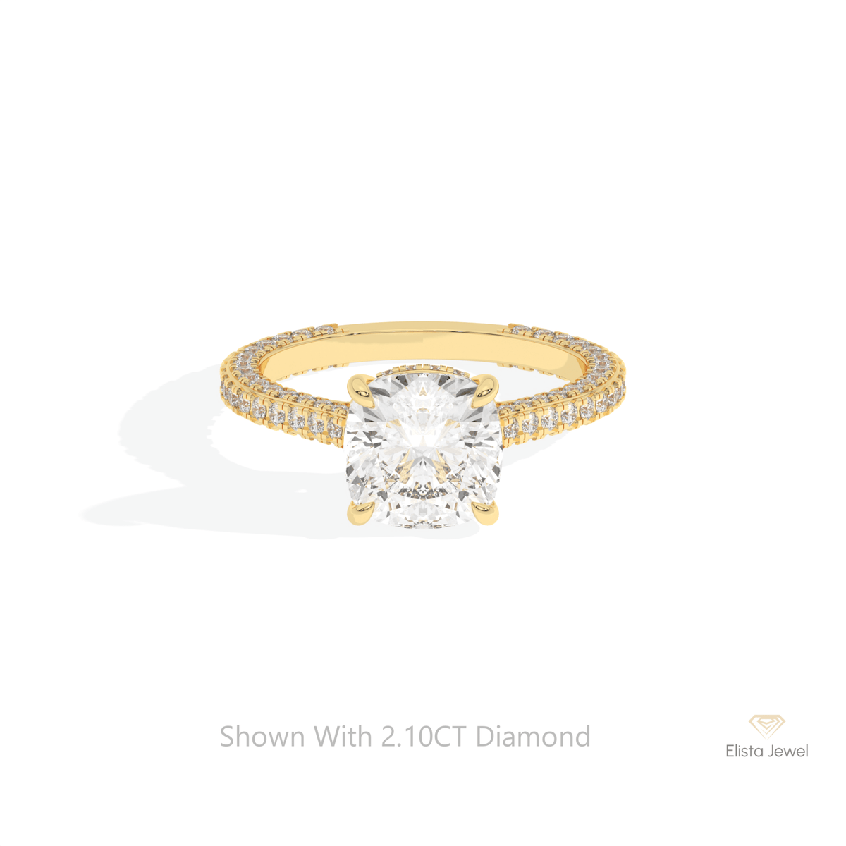Cushion Cut Hidden Halo Wedding Lab Grown Diamond Ring in 18K Rose Gold - Ring on Hand View