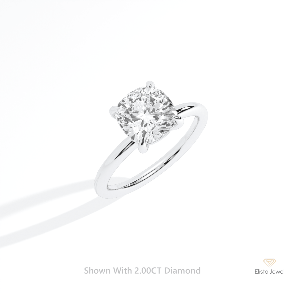Cushion Cut Solitaire Engagement Lab Grown Diamond Ring in 10K Yellow Gold - Side View