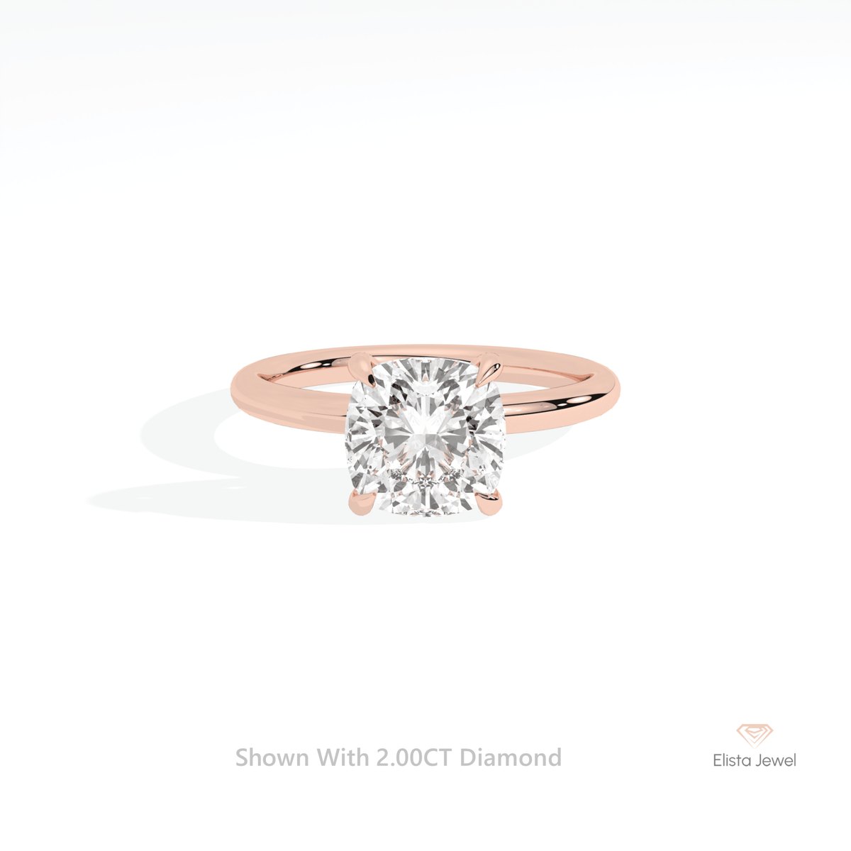 Cushion Cut Solitaire Engagement Lab Grown Diamond Ring in 18K Rose Gold - Ring on Hand View