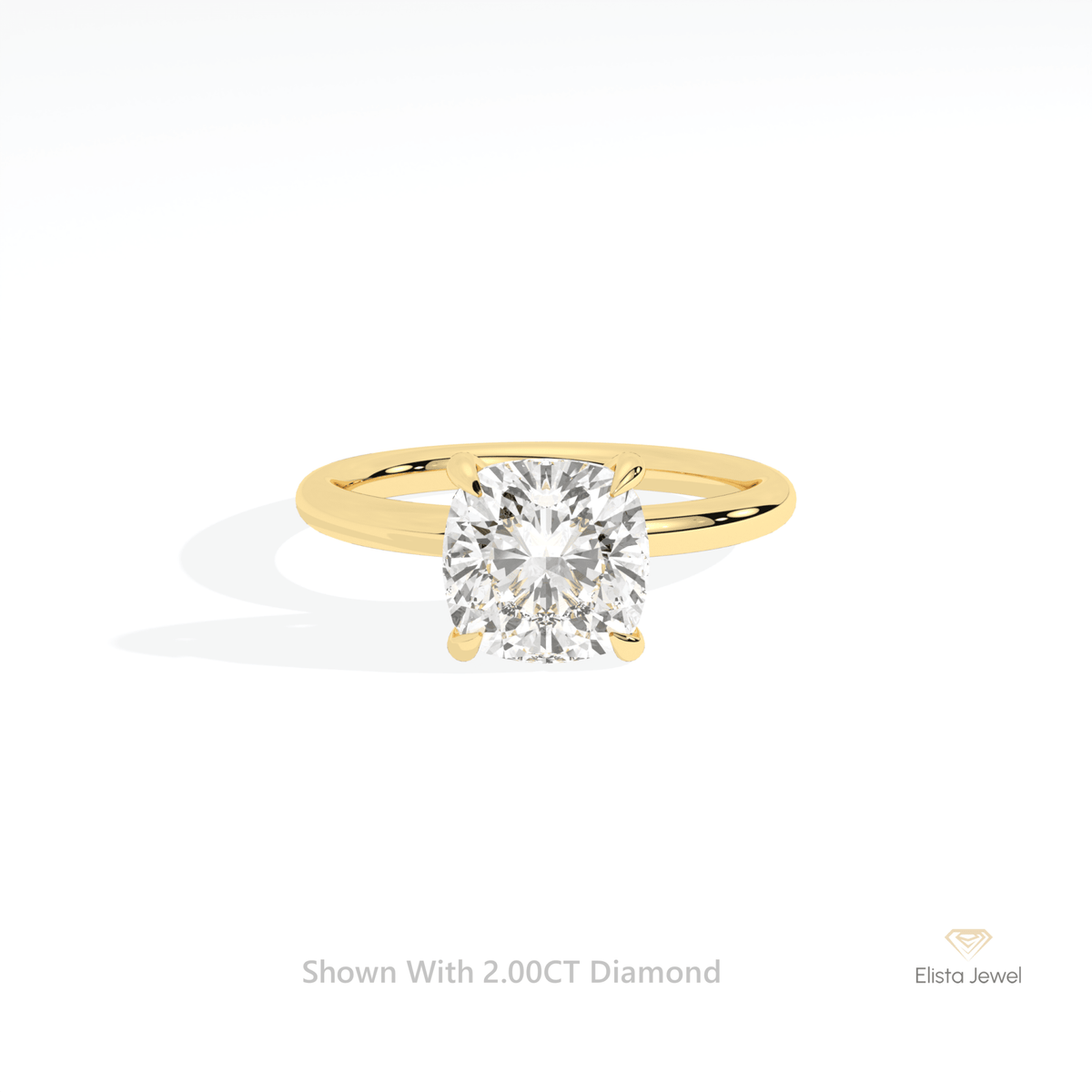 Cushion Cut Solitaire Engagement Lab Grown Diamond Ring in 14K Yellow Gold - Detail View