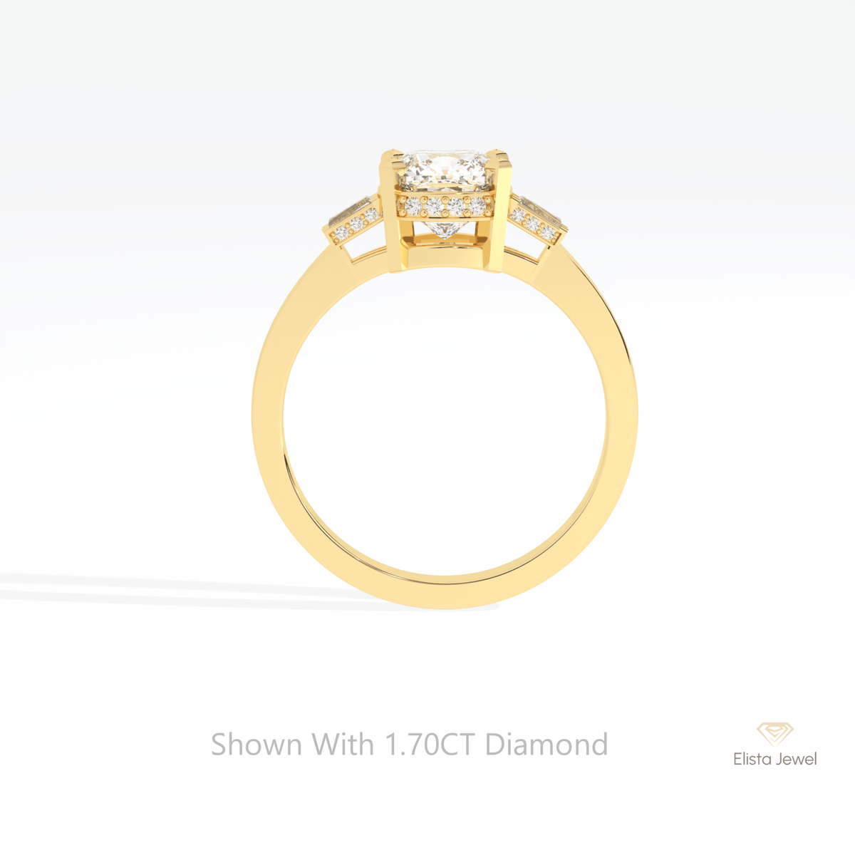 Cushion Cut Three Stone Wedding Lab Grown Diamond Ring in 10K Rose Gold - Angled View