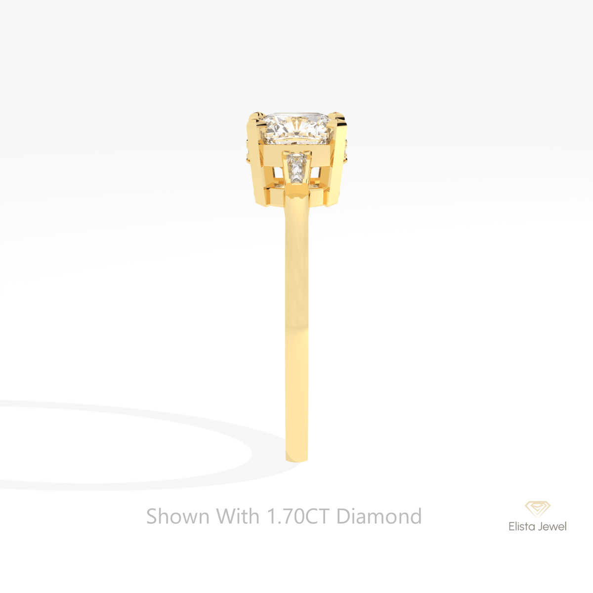 Cushion Cut Three Stone Wedding Lab Grown Diamond Ring in 14K White Gold - Top View