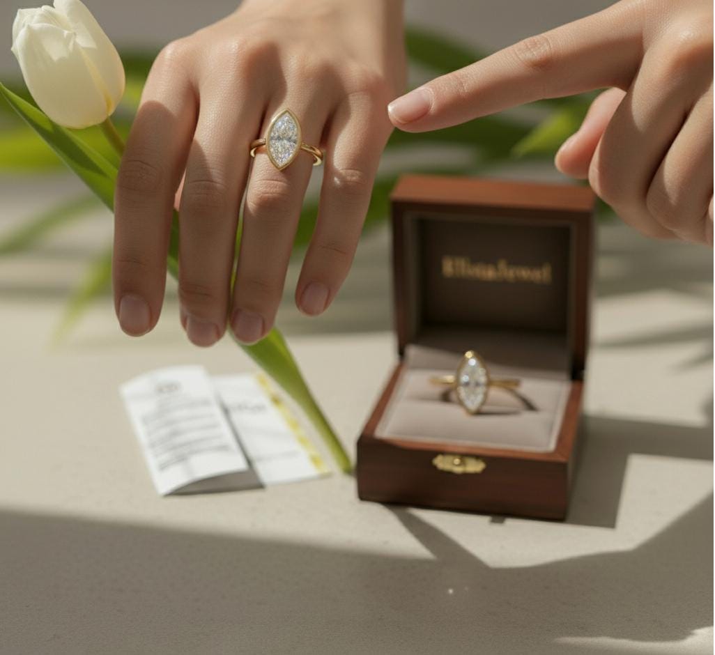 Marquise Lab-Grown Diamond Ring, 14K Yellow Gold Bezel Solitaire