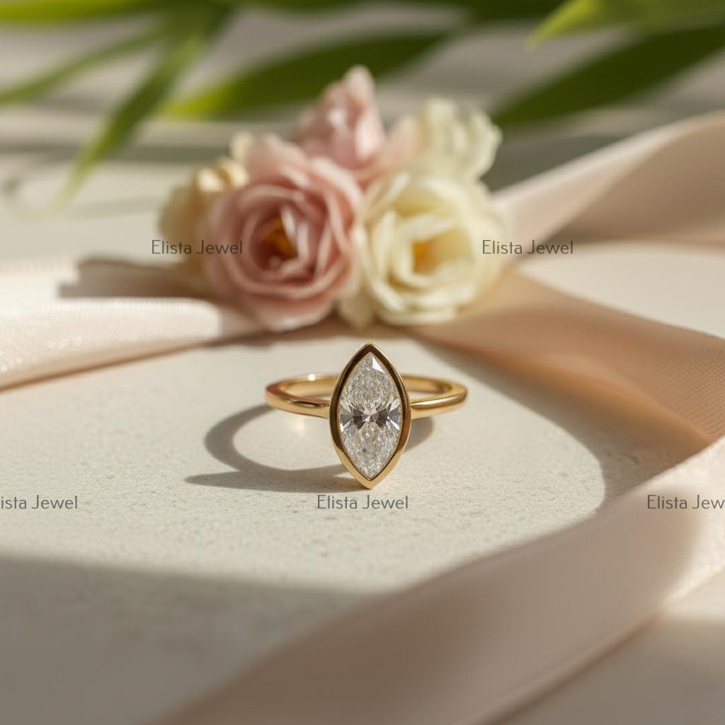 Marquise Lab-Grown Diamond Ring, 14K Yellow Gold Bezel Solitaire