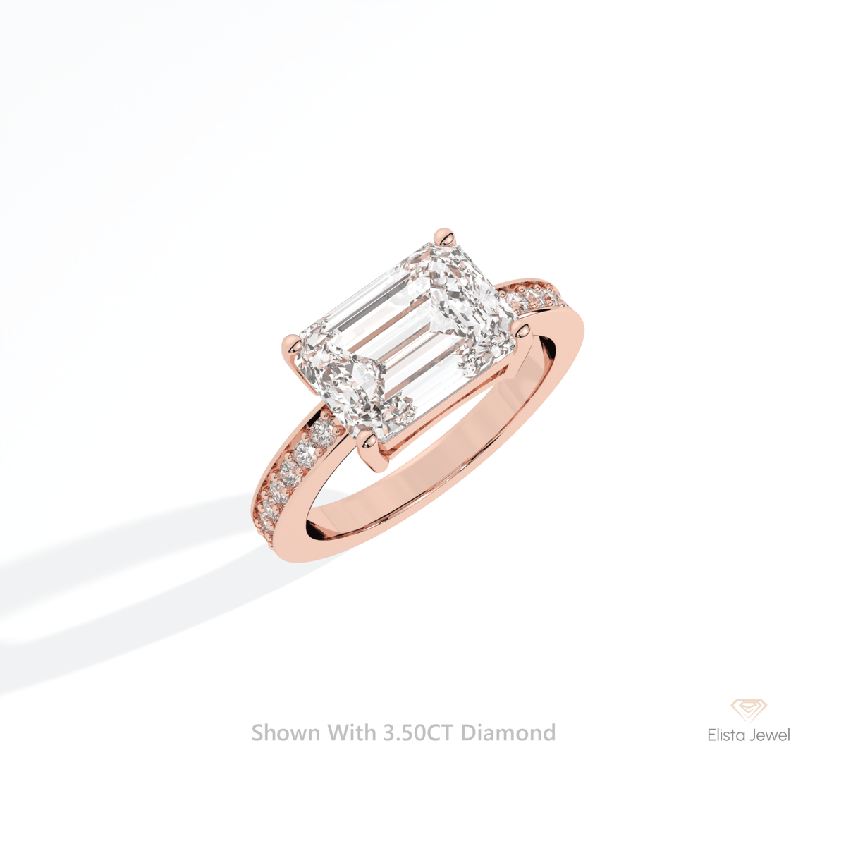 East West Emerald Cut Accent Lab Grown Diamond Ring in Platinum - Lifestyle View
