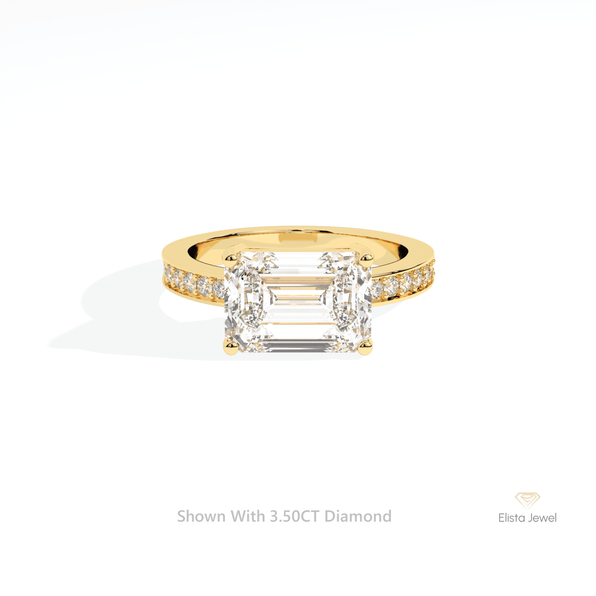 East West Emerald Cut Accent Lab Grown Diamond Ring in 10K White Gold - Front View