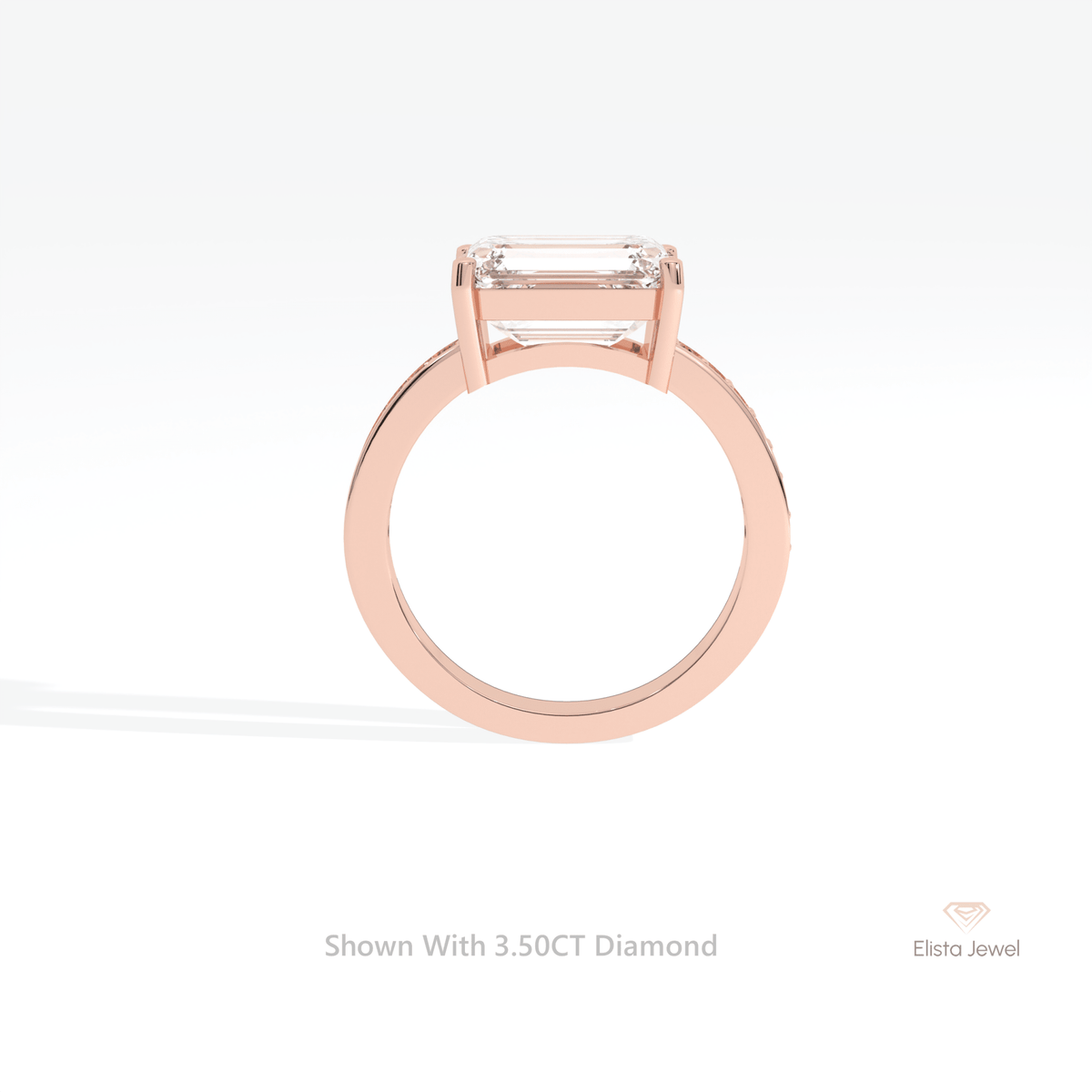 East West Emerald Cut Accent Lab Grown Diamond Ring - Alternative View