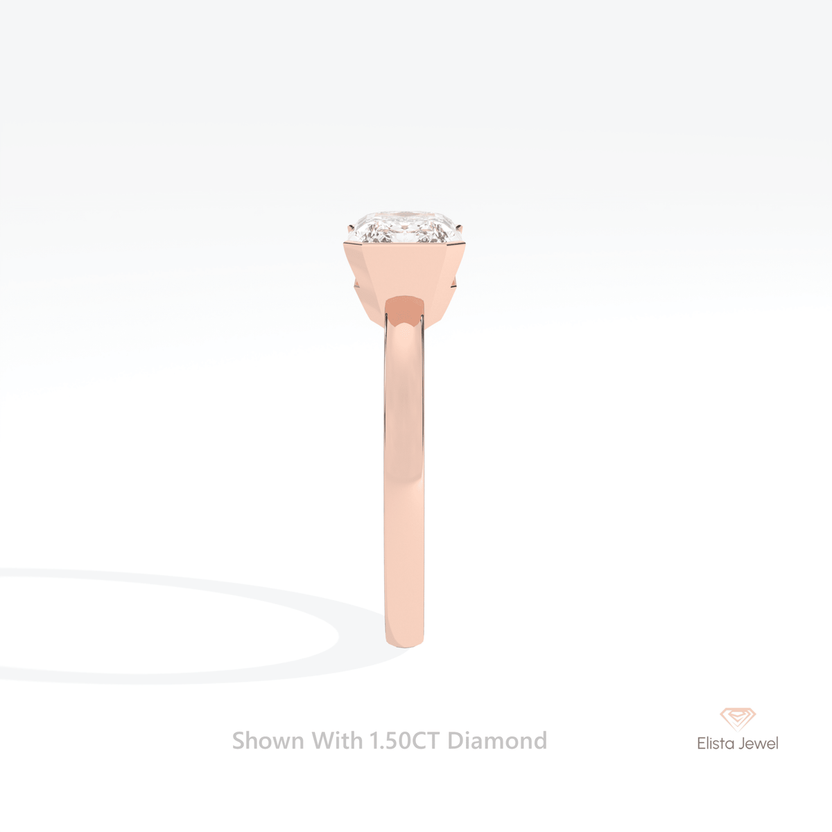 East West Emerald Cut Semi Bezel Solitaire Lab Grown Diamond Ring in 14K White Gold - Top View