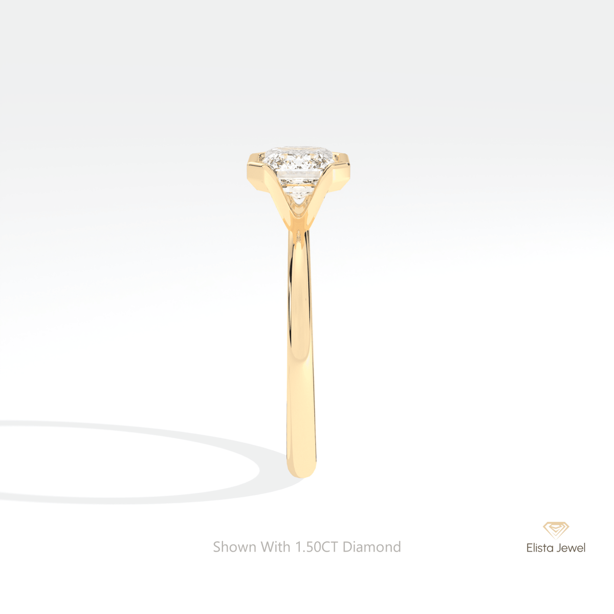 East West Emerald Cut Solitaire Lab Grown Diamond Ring in 18K White Gold - Close-up View