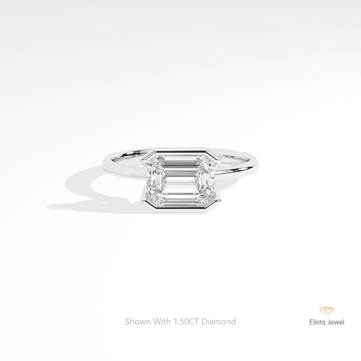 East West Emerald Cut Solitaire Lab Grown Diamond Ring in 18K Rose Gold - Ring on Hand View