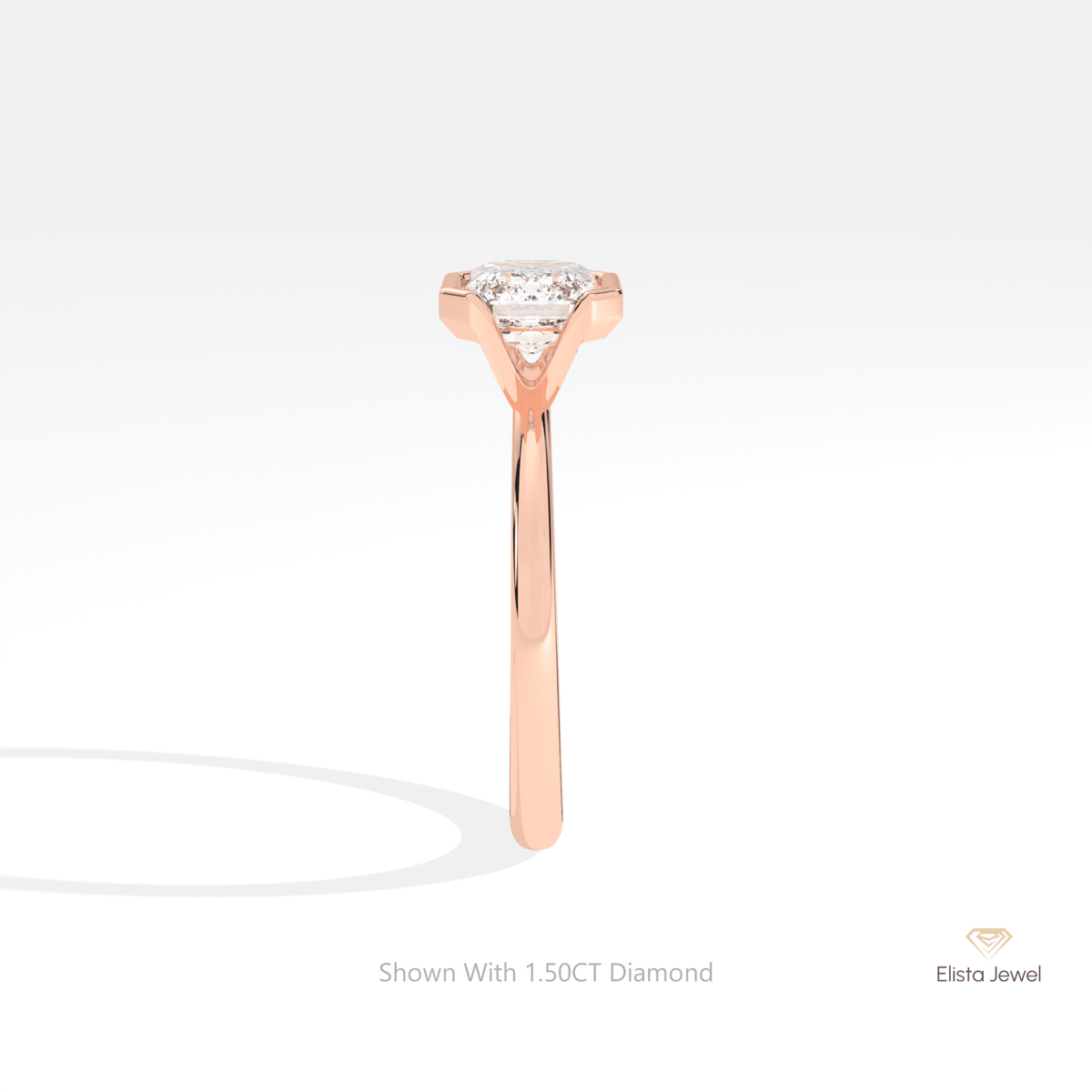 East West Emerald Cut Solitaire Lab Grown Diamond Ring in 10K Rose Gold - Angled View