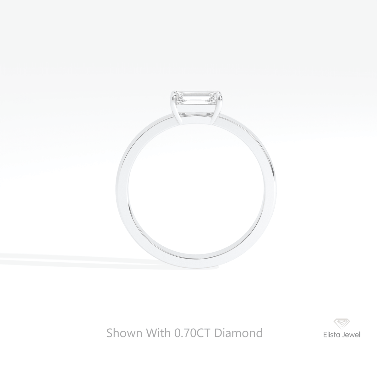 East West Emerald Cut Solitaire Lab Grown Diamond Ring in 18K White Gold - Close-up View
