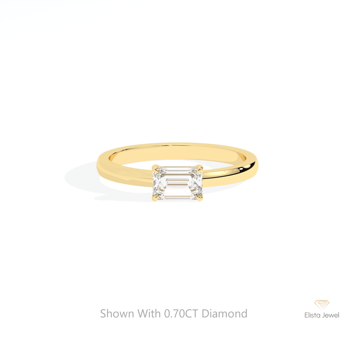 East West Emerald Cut Solitaire Lab Grown Diamond Ring in 10K White Gold - Front View