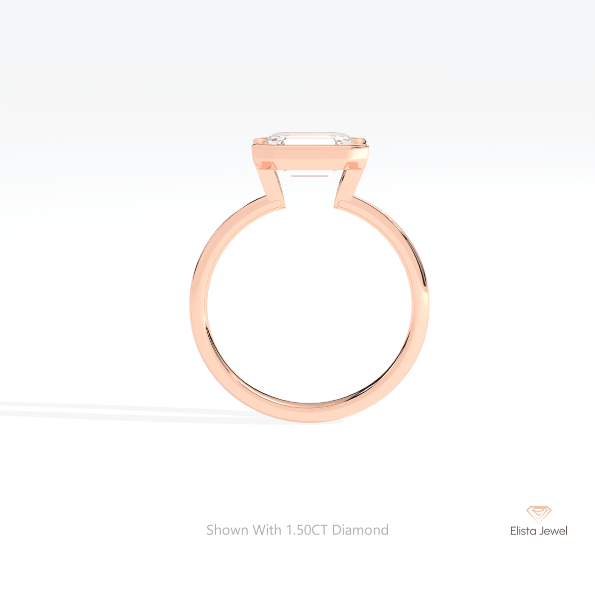 East West Emerald Cut Solitaire Lab Grown Diamond Ring in 14K White Gold - Top View