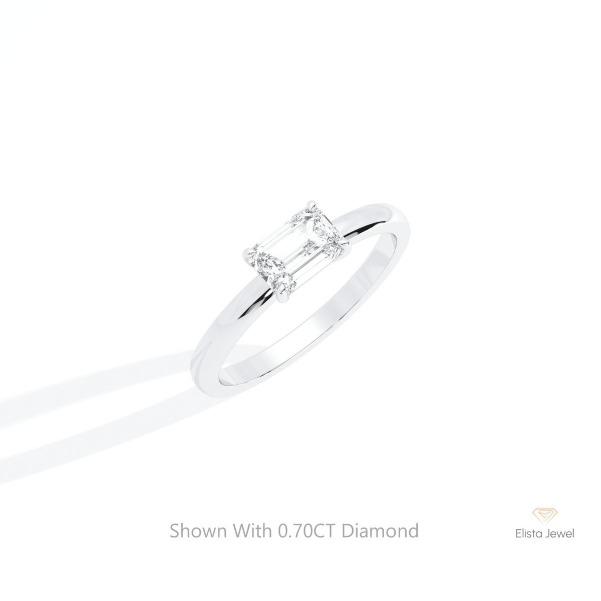 East West Emerald Cut Solitaire Lab Grown Diamond Ring in 14K Rose Gold - Profile View
