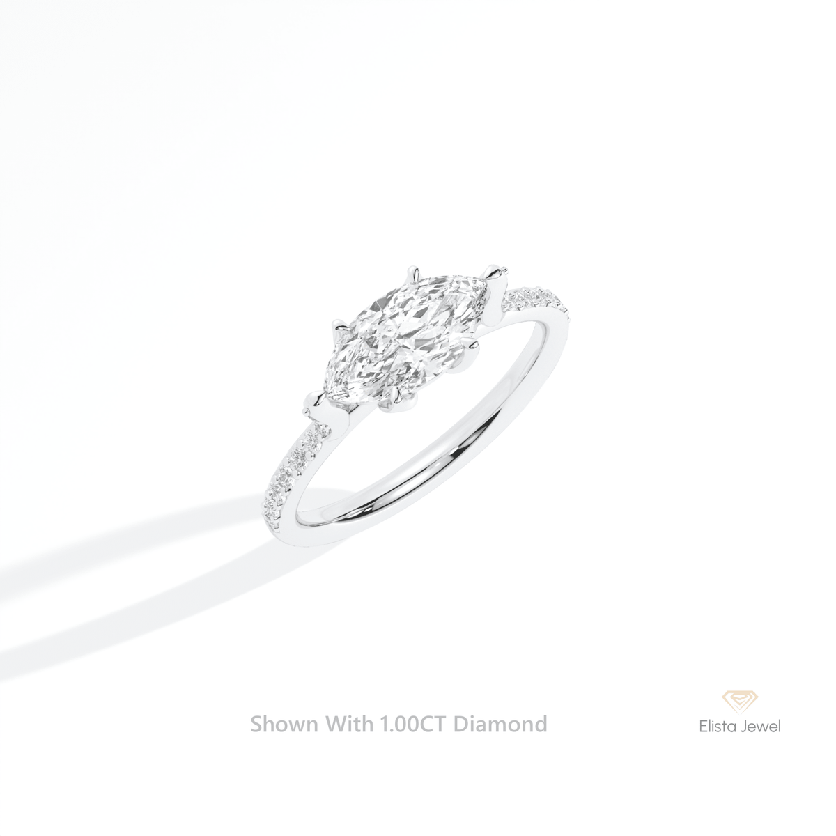 East West Marquise Cut Accent Wedding Lab Grown Diamond Ring in 14K Rose Gold - Profile View
