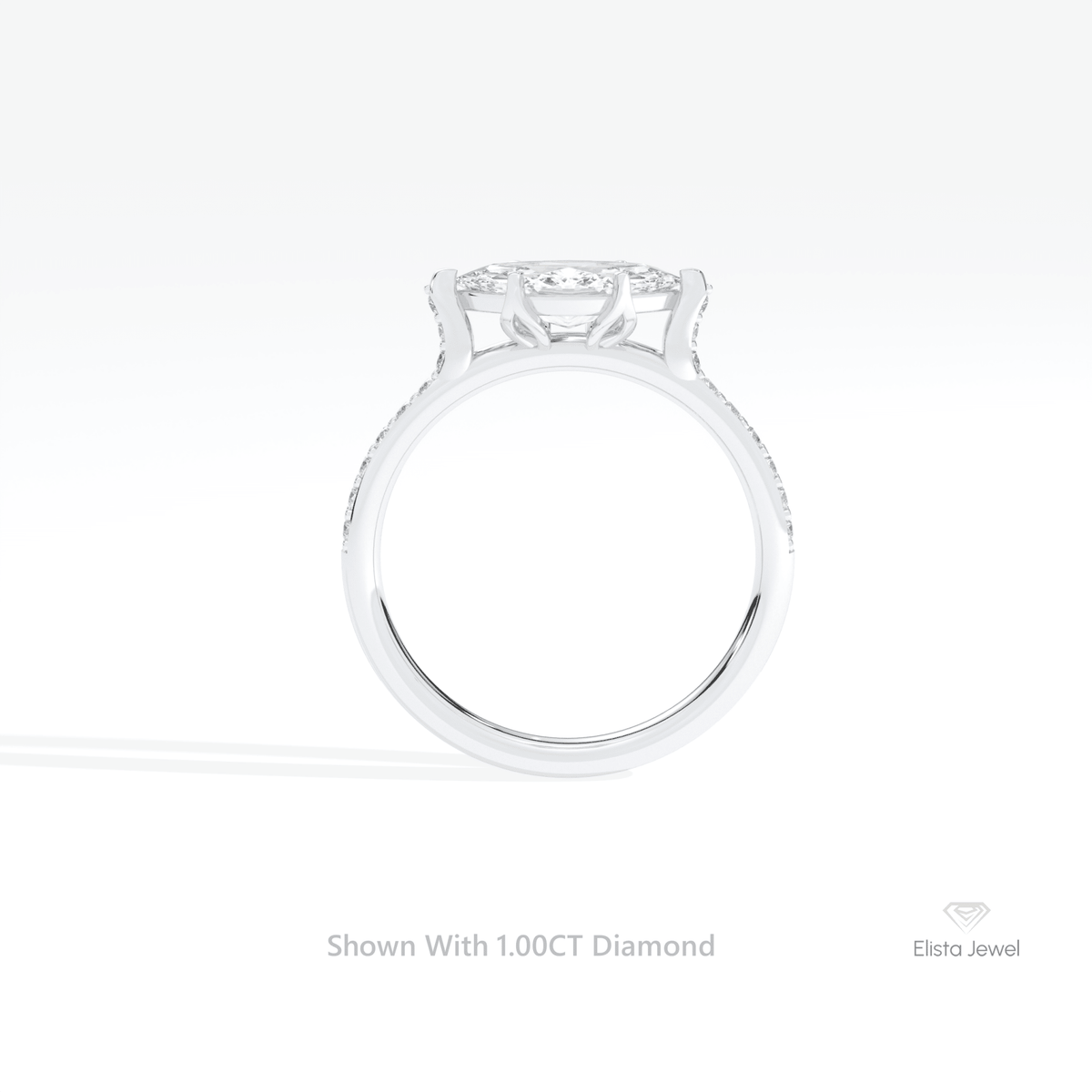 East West Marquise Cut Accent Wedding Lab Grown Diamond Ring in 18K White Gold - Close-up View